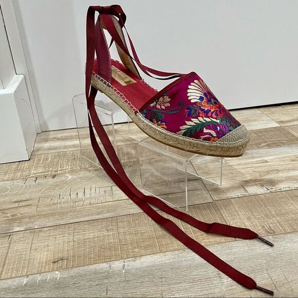 VIDORRETA Silk Embroidered Lace Up Espadrille NWOT - Picture 8 of 14